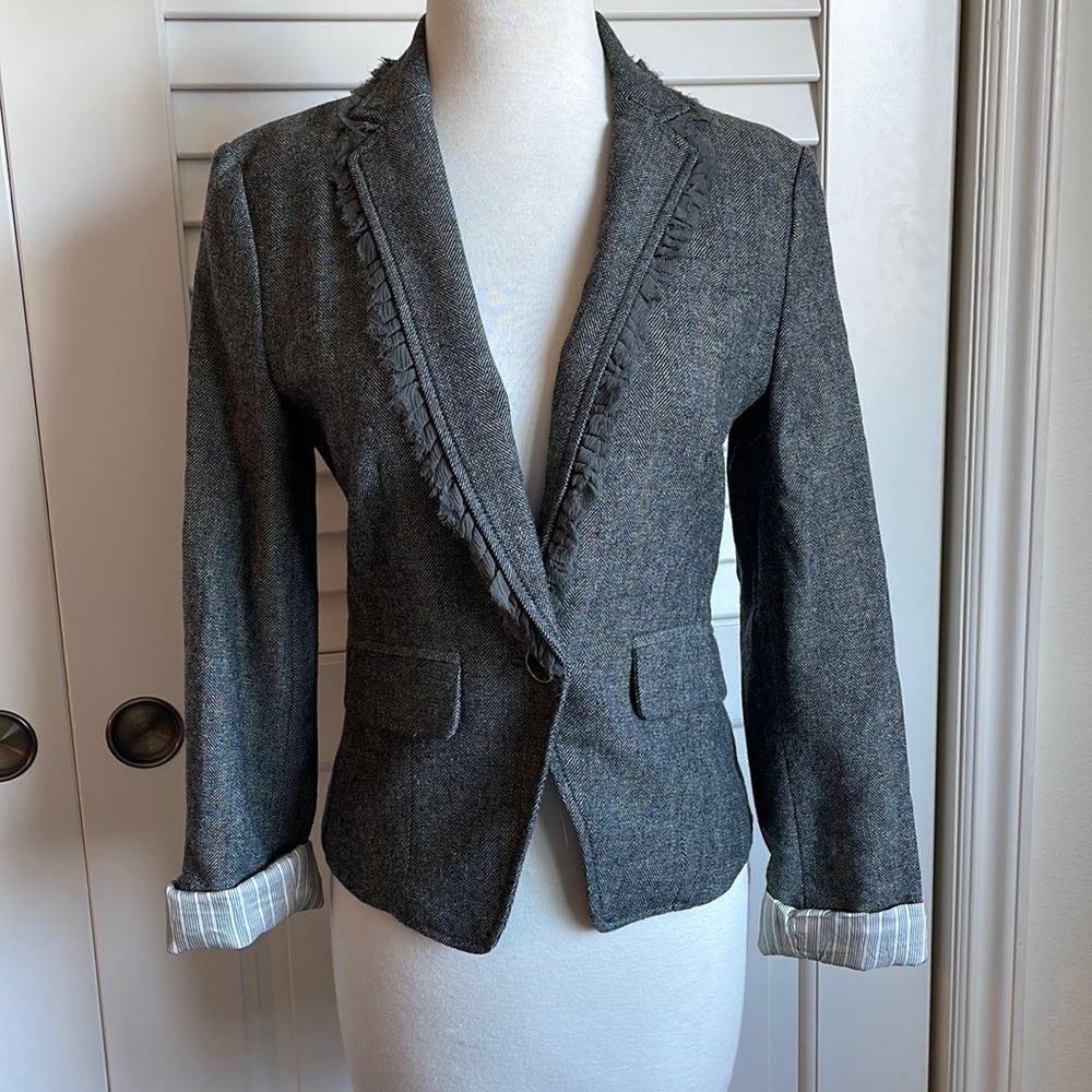 Banana Republic Lined Gray Blazer with Ruffle Lapel